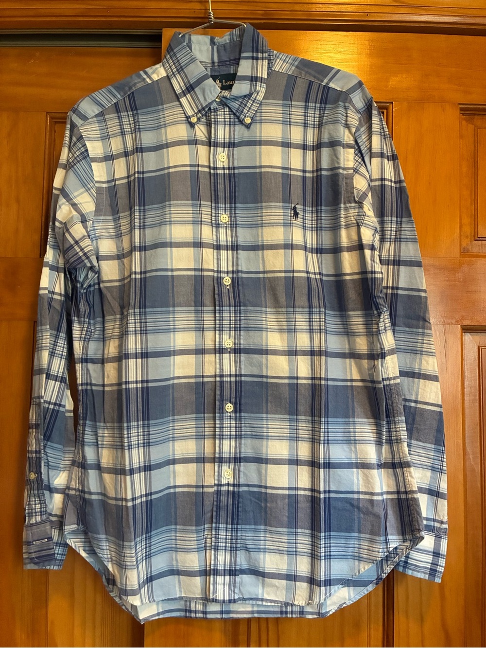 Ralph Lauren Blue and White Plaid Button-Down Shirt
